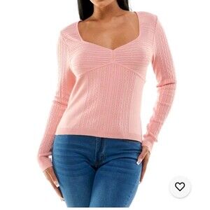 NWT Crave Fame Sweater Junior Size X-Large Pink Soft Cable Knit Ribbed Stretchy